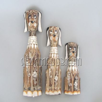 Wooden dogs decorated 3 pieces set