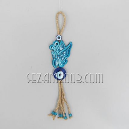 Ceramic pendant with nazar-butterfly
