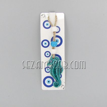 Seahorse - ceramic pendant with nazar