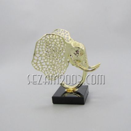 ELEPHANT HEAD - figure made of gilded metal+minerals