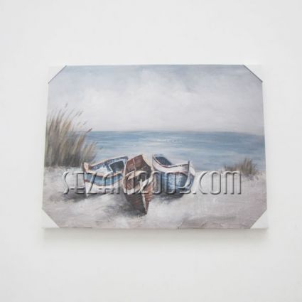 Oil painting on canvas wooden frame -50% print+50% handmade - BOATS