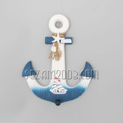 Wooden wall anchor with nautical decor + BG