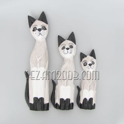 Cats of wood decorated 3 pcs set