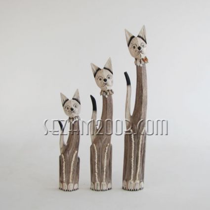 Wooden cats decorated 3 pcs. set