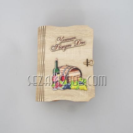 MDF book+glass+bottle of wine 200ml+Birthday Wish