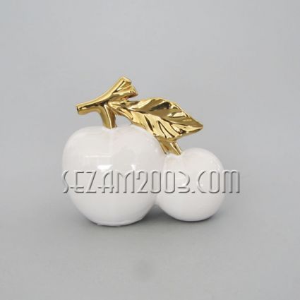 Apple - white and gold-plated ceramic sculpture