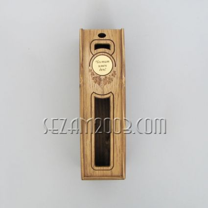 Decorated wooden wine box with "Happy Name Day" inscription