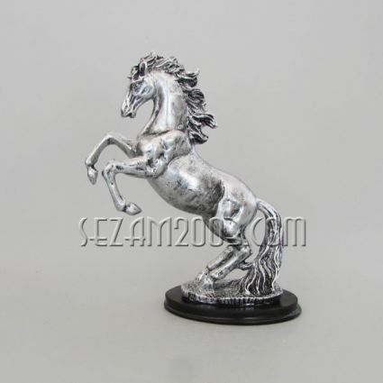 Silver horse on two legs - polyresin figure