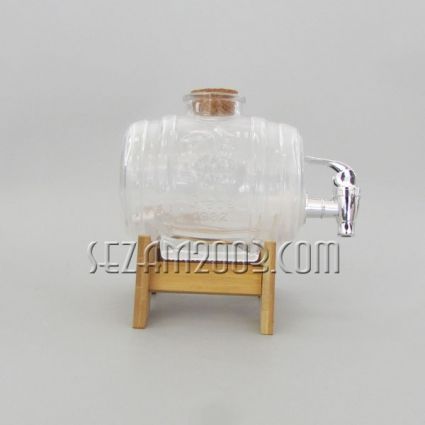 Glass barrel with a metal tap + wooden stand